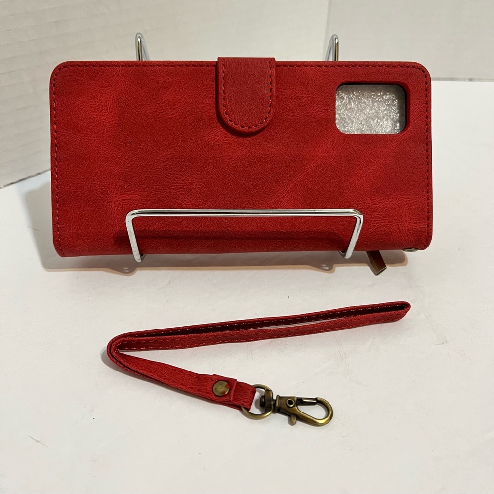 SAMSUNG A51 5G Red Leather Phone Case w/ Strap Card slots ID holder NIB Casebus